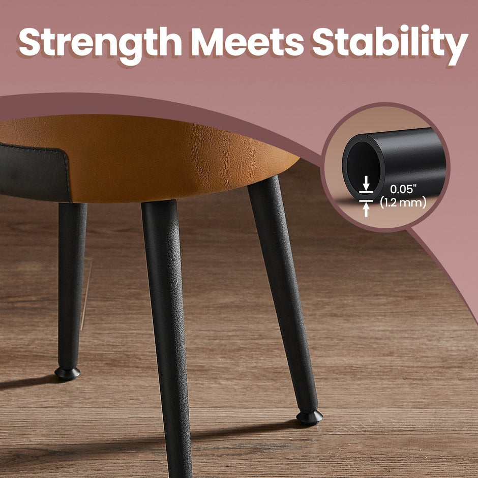 Dressing Table Stool – Synthetic Leather – Round – Mid-Century Modern with Storage and Steel Legs