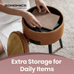 Dressing Table Stool – Synthetic Leather – Round – Mid-Century Modern with Storage and Steel Legs