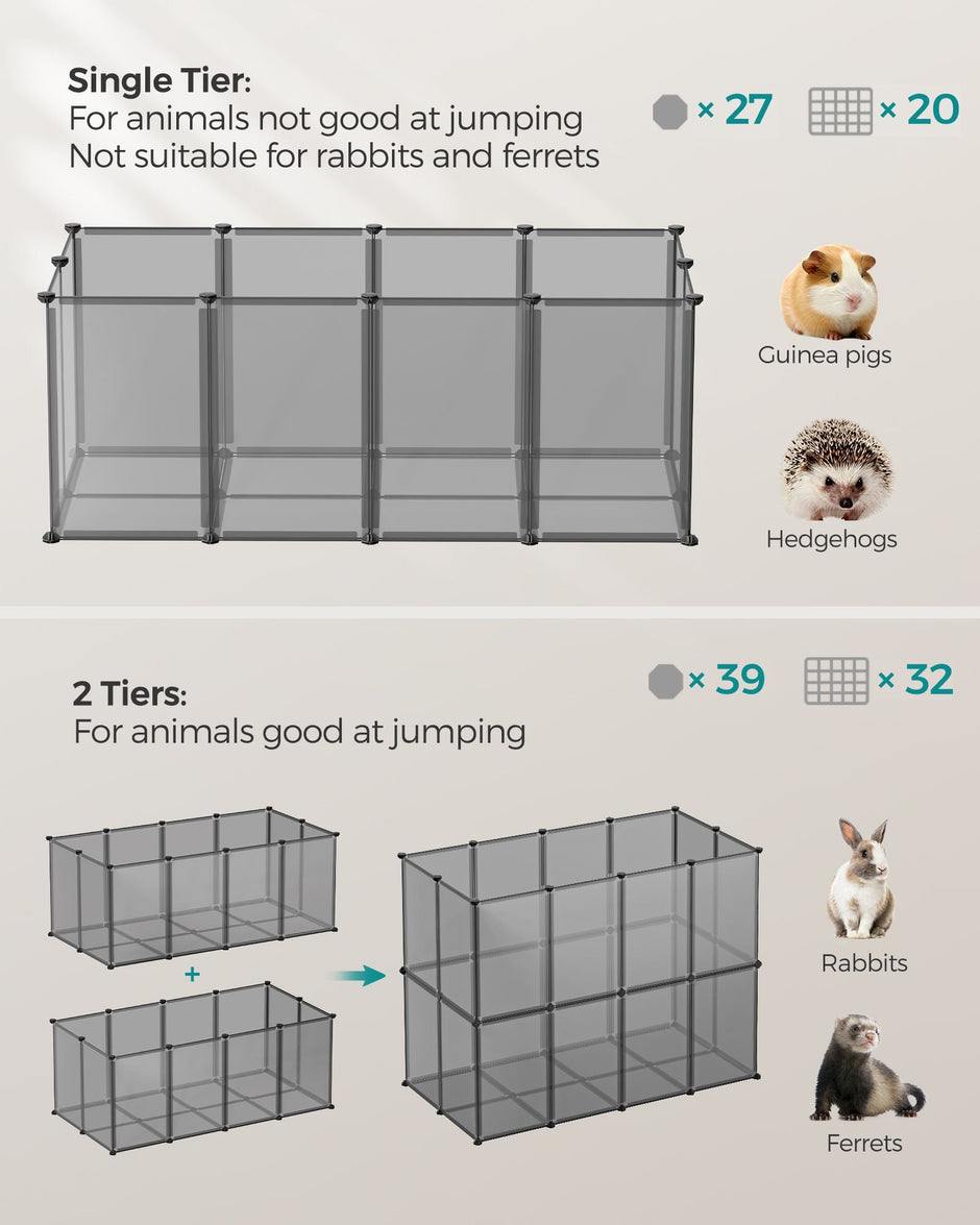 Pet Exercise Playpen – Metal – Grey – 20 Panels with Floor for Small Animals