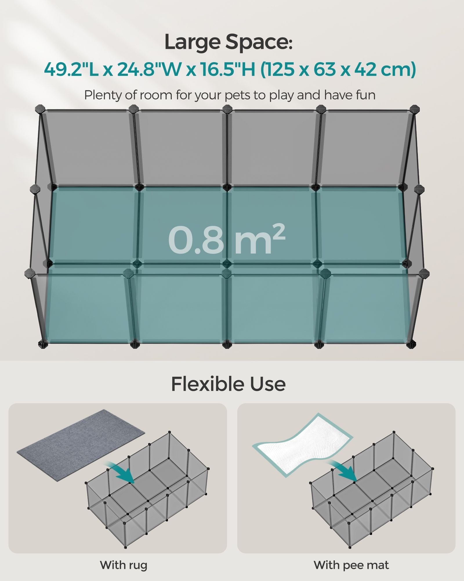 Pet Exercise Playpen – Metal – Grey – 20 Panels with Floor for Small Animals