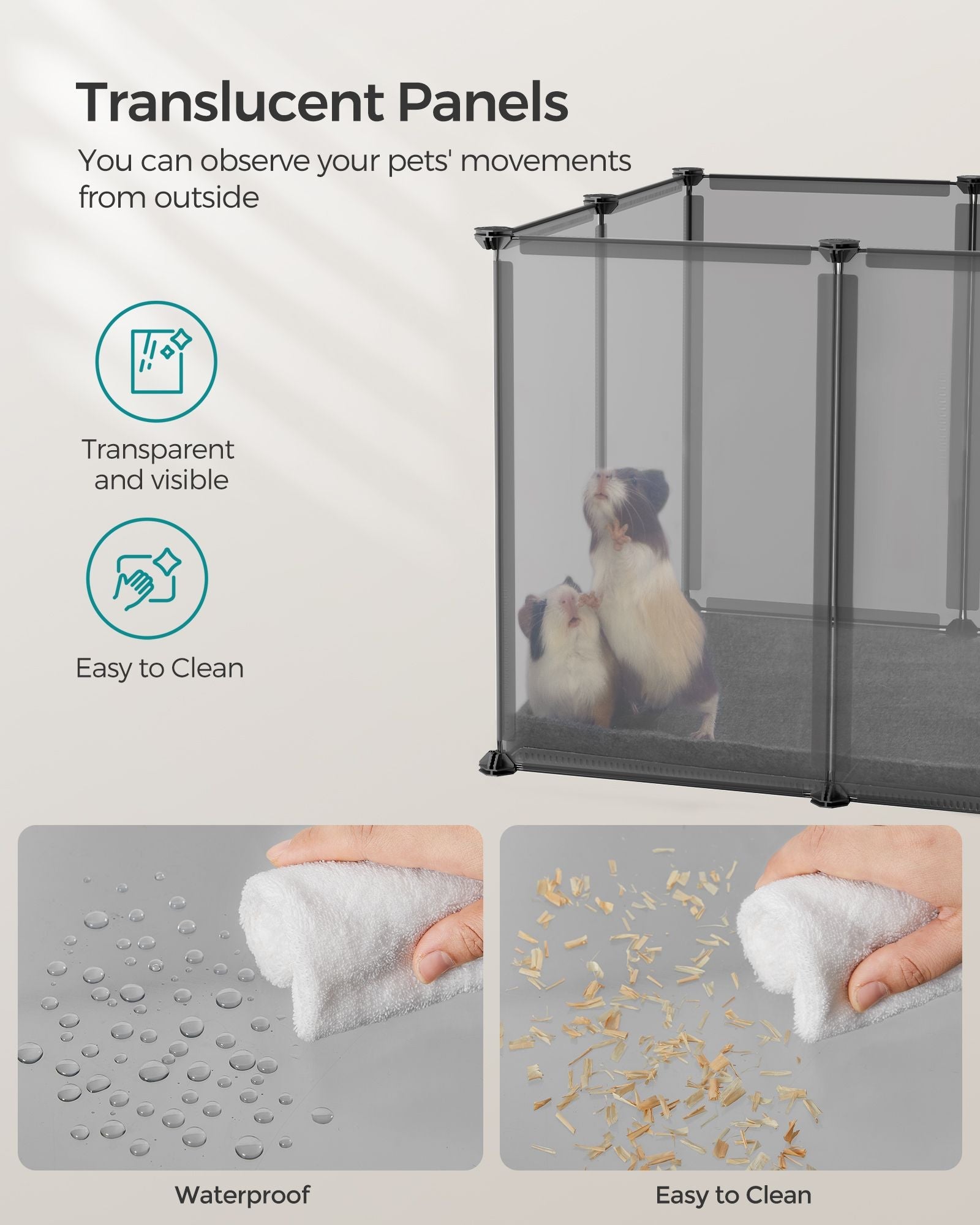 Pet Exercise Playpen – Metal – Grey – 20 Panels with Floor for Small Animals
