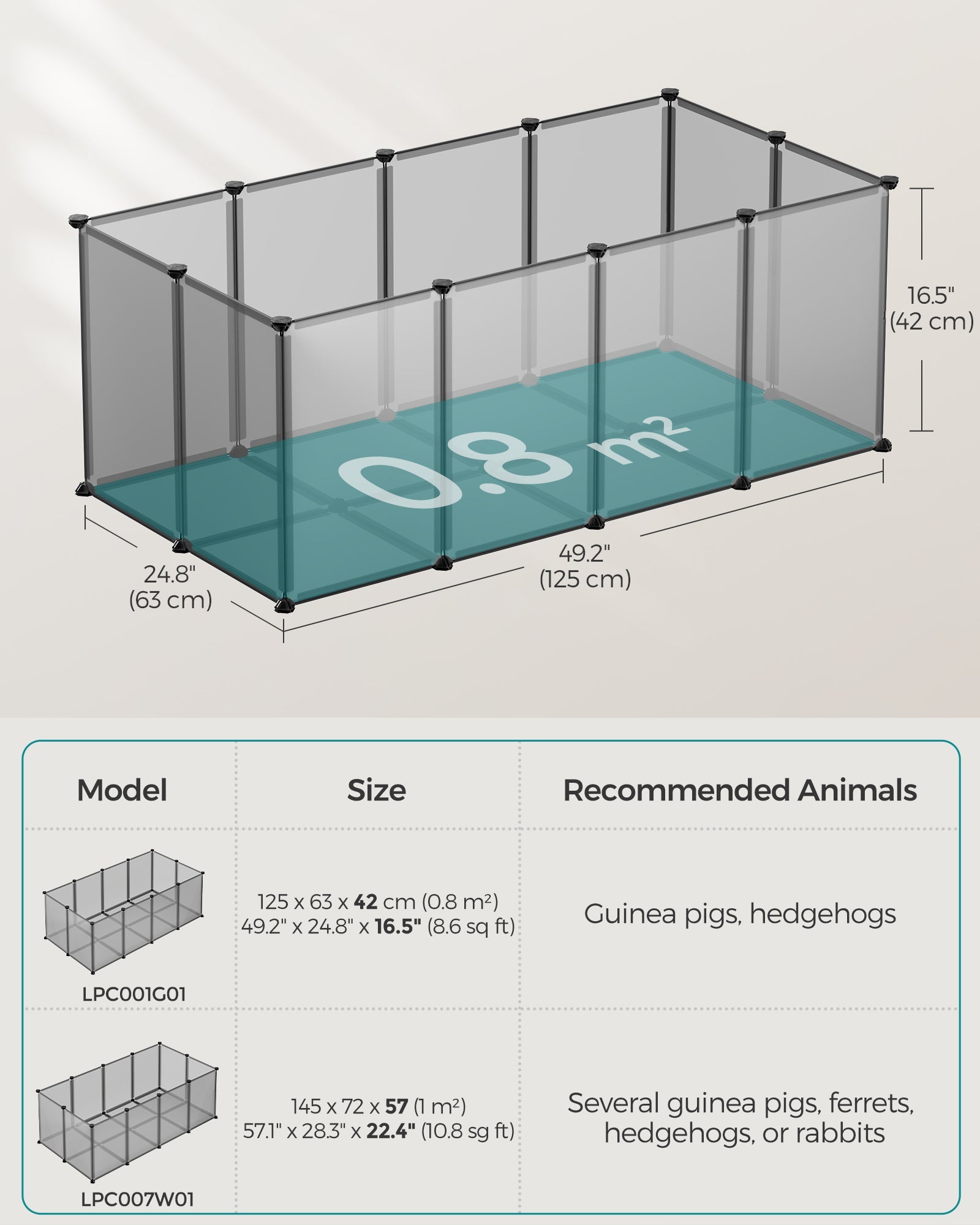 Pet Exercise Playpen – Metal – Grey – 20 Panels with Floor for Small Animals