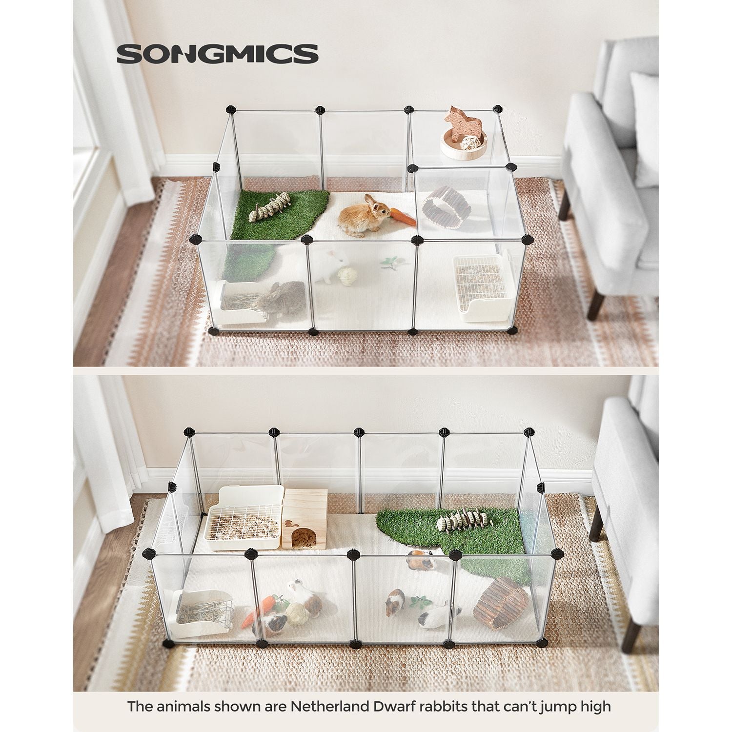 Pet Playpen – Metal – White – Adjustable DIY Enclosure with Floor