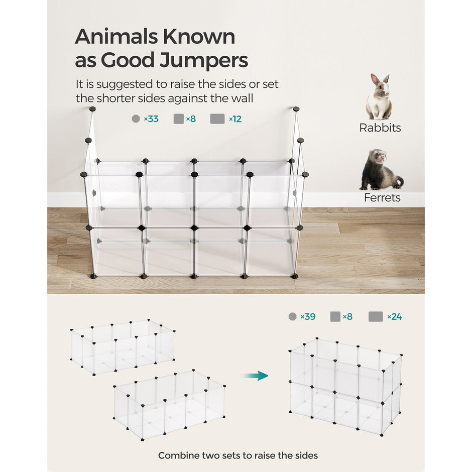 Pet Playpen – Metal – White – Adjustable DIY Enclosure with Floor