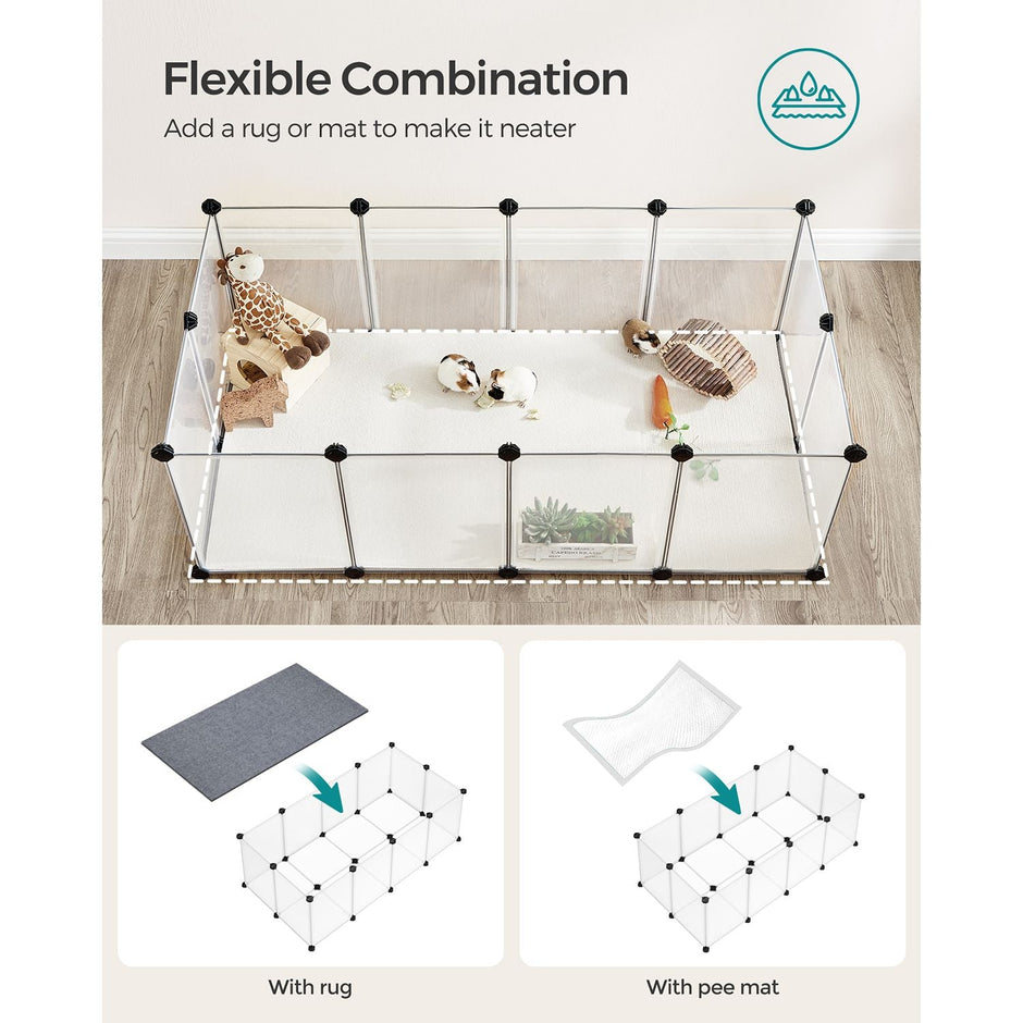 Pet Playpen – Metal – White – Adjustable DIY Enclosure with Floor
