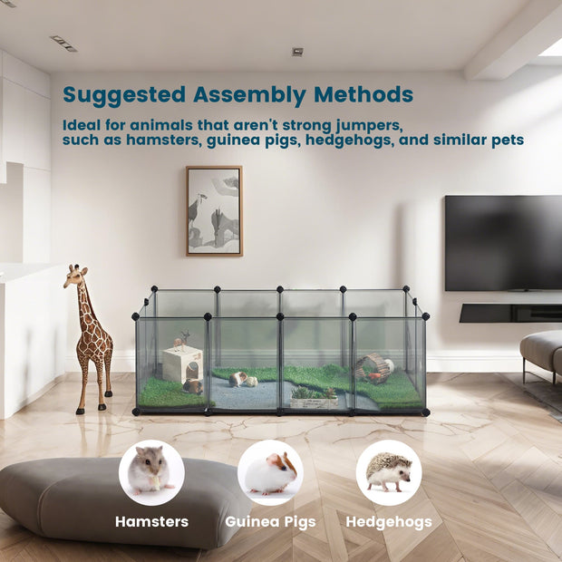Small Animal Playpen – Plastic – Grey – DIY Design with Floor, 143 x 73 x 46 cm