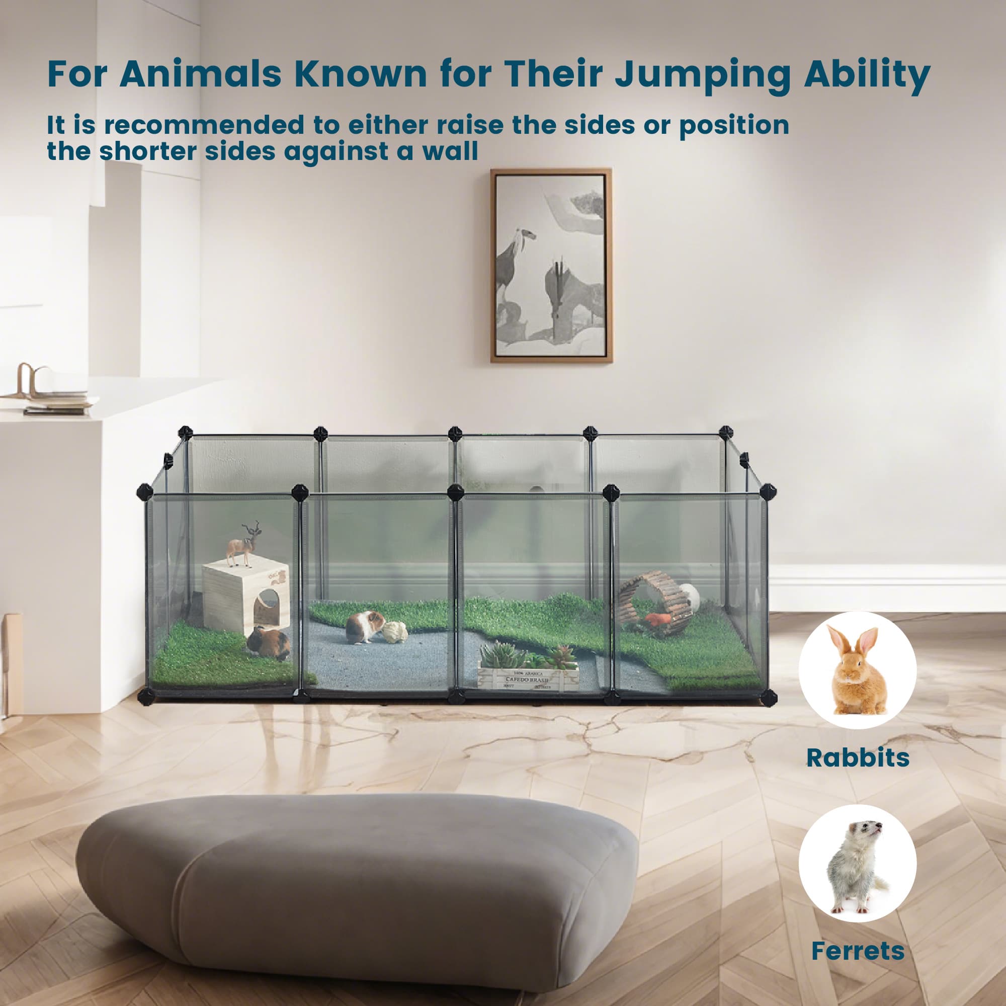 Small Animal Playpen – Plastic – Grey – DIY Design with Floor, 143 x 73 x 46 cm