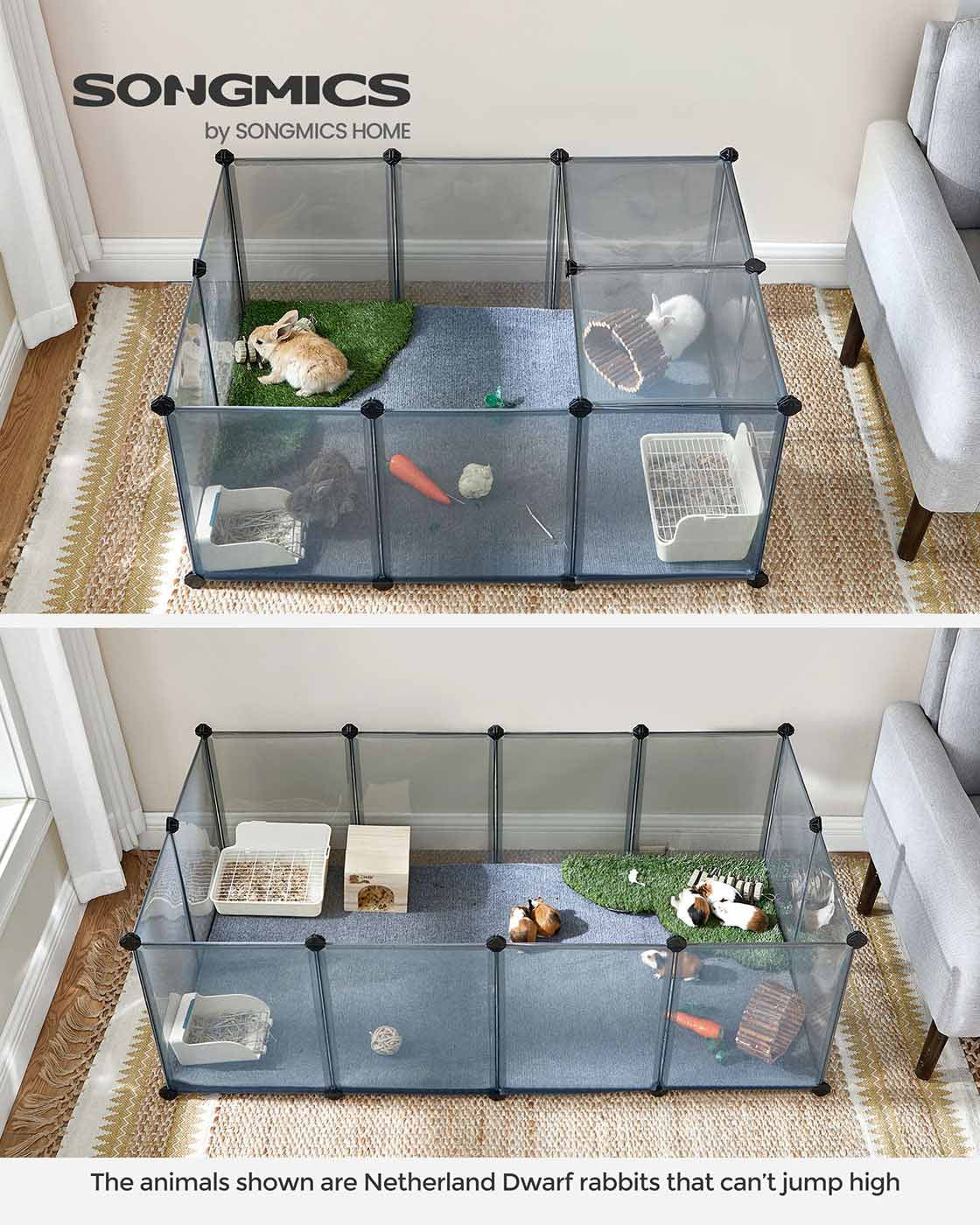 Pet Exercise Playpen – Metal – Grey – 20 Panels with Floor for Small Animals