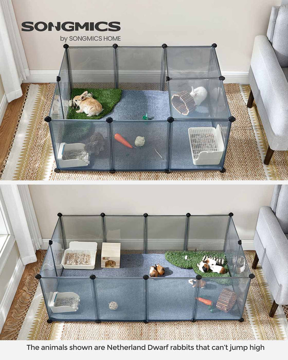 Pet Exercise Playpen – Metal – Grey – 20 Panels with Floor for Small Animals