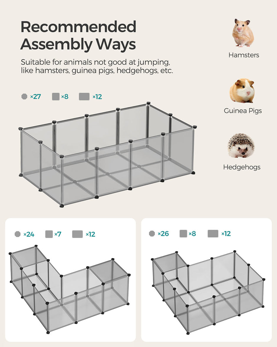 Pet Exercise Playpen – Metal – Grey – 20 Panels with Floor for Small Animals