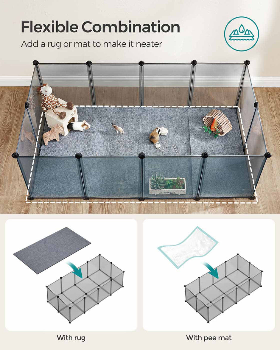 Pet Exercise Playpen – Metal – Grey – 20 Panels with Floor for Small Animals