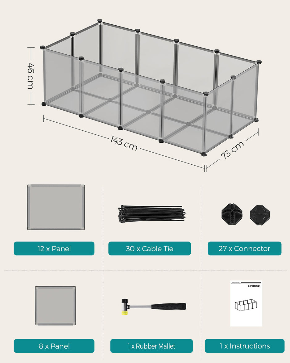 Pet Exercise Playpen – Metal – Grey – 20 Panels with Floor for Small Animals