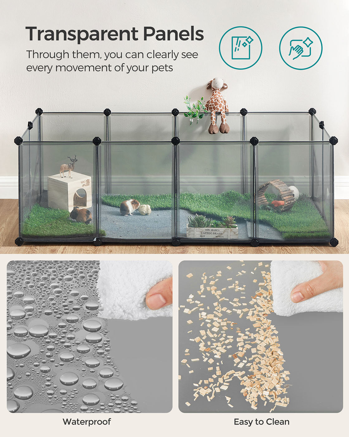 Pet Exercise Playpen – Metal – Grey – 20 Panels with Floor for Small Animals
