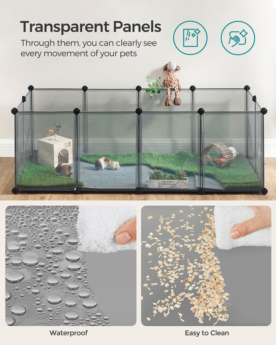 Pet Exercise Playpen – Metal – Grey – 20 Panels with Floor for Small Animals