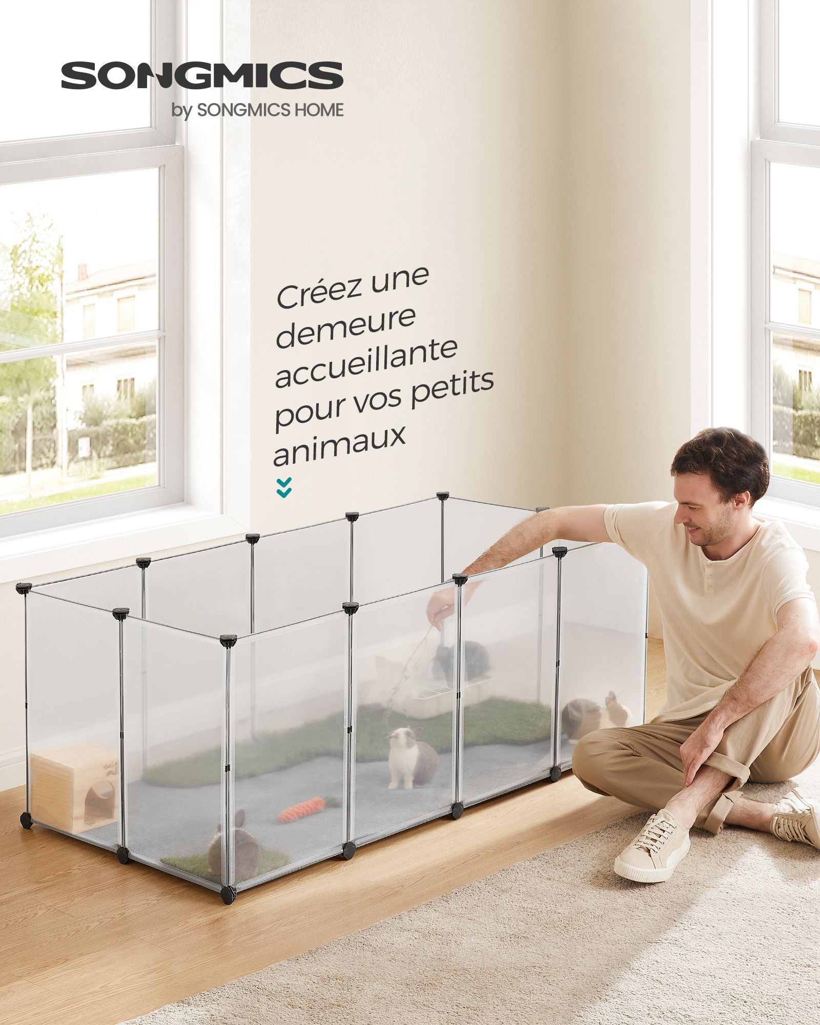Pet Playpen – Metal – White – Adjustable DIY Enclosure with Floor