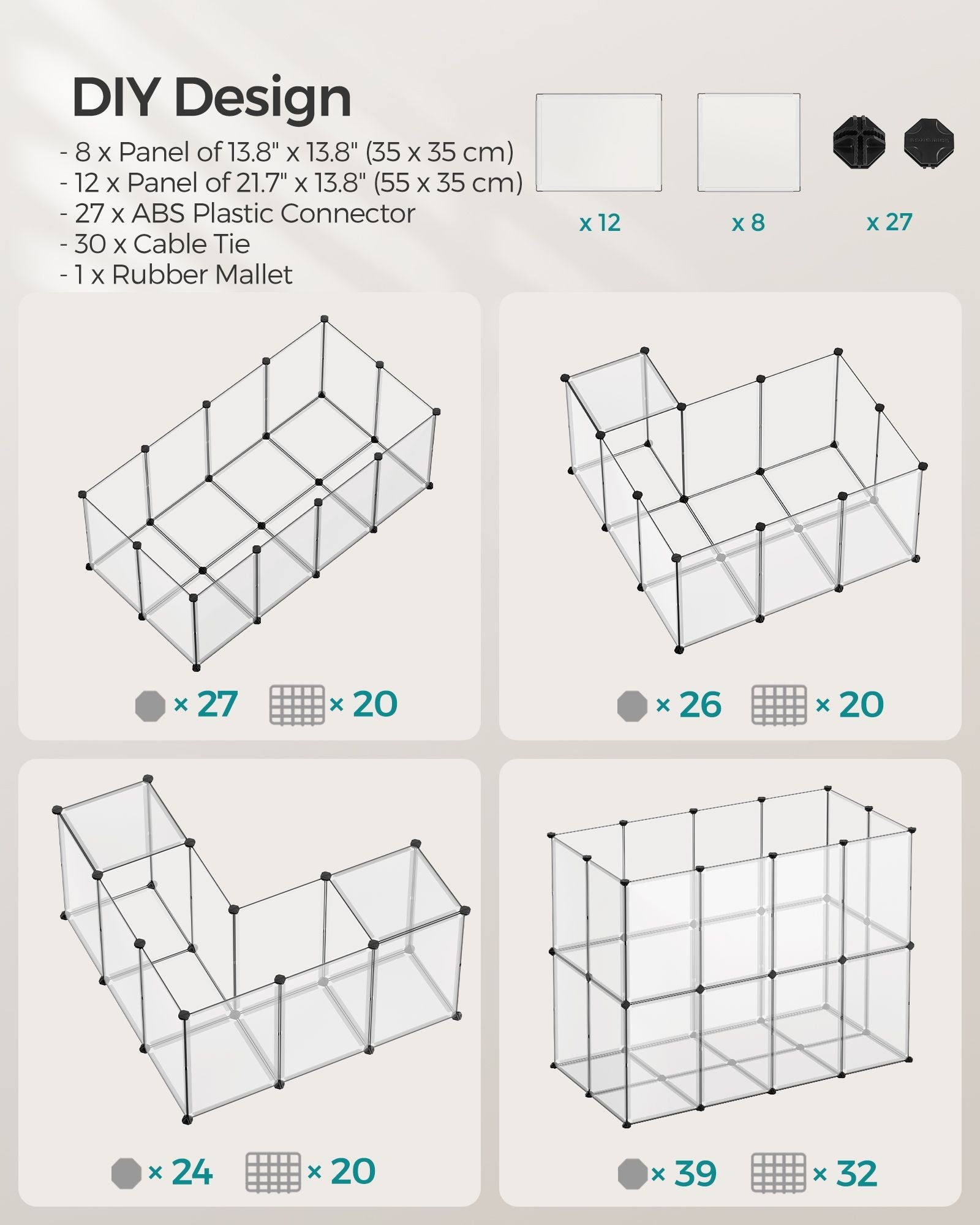 Pet Playpen – Metal – White – Adjustable DIY Enclosure with Floor