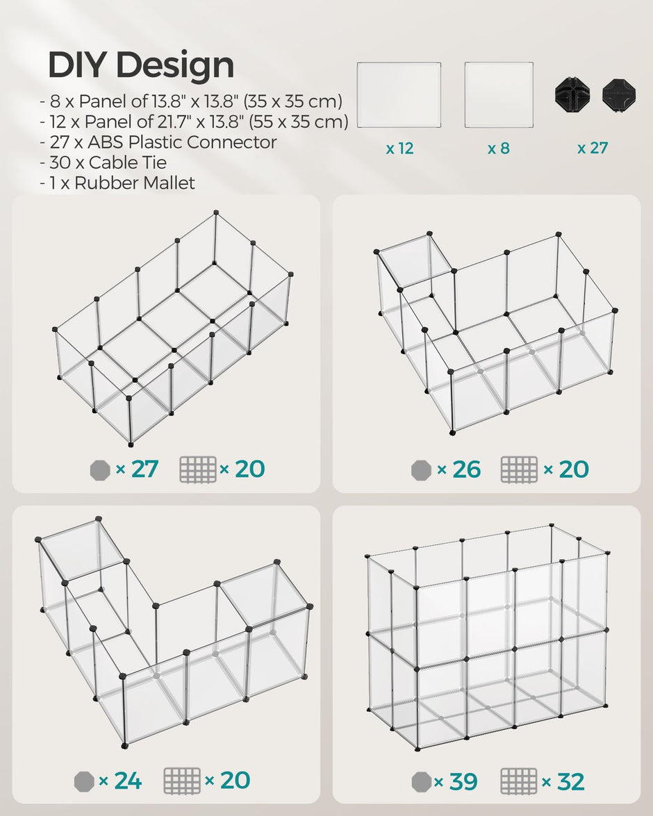 Pet Playpen – Metal – White – Adjustable DIY Enclosure with Floor