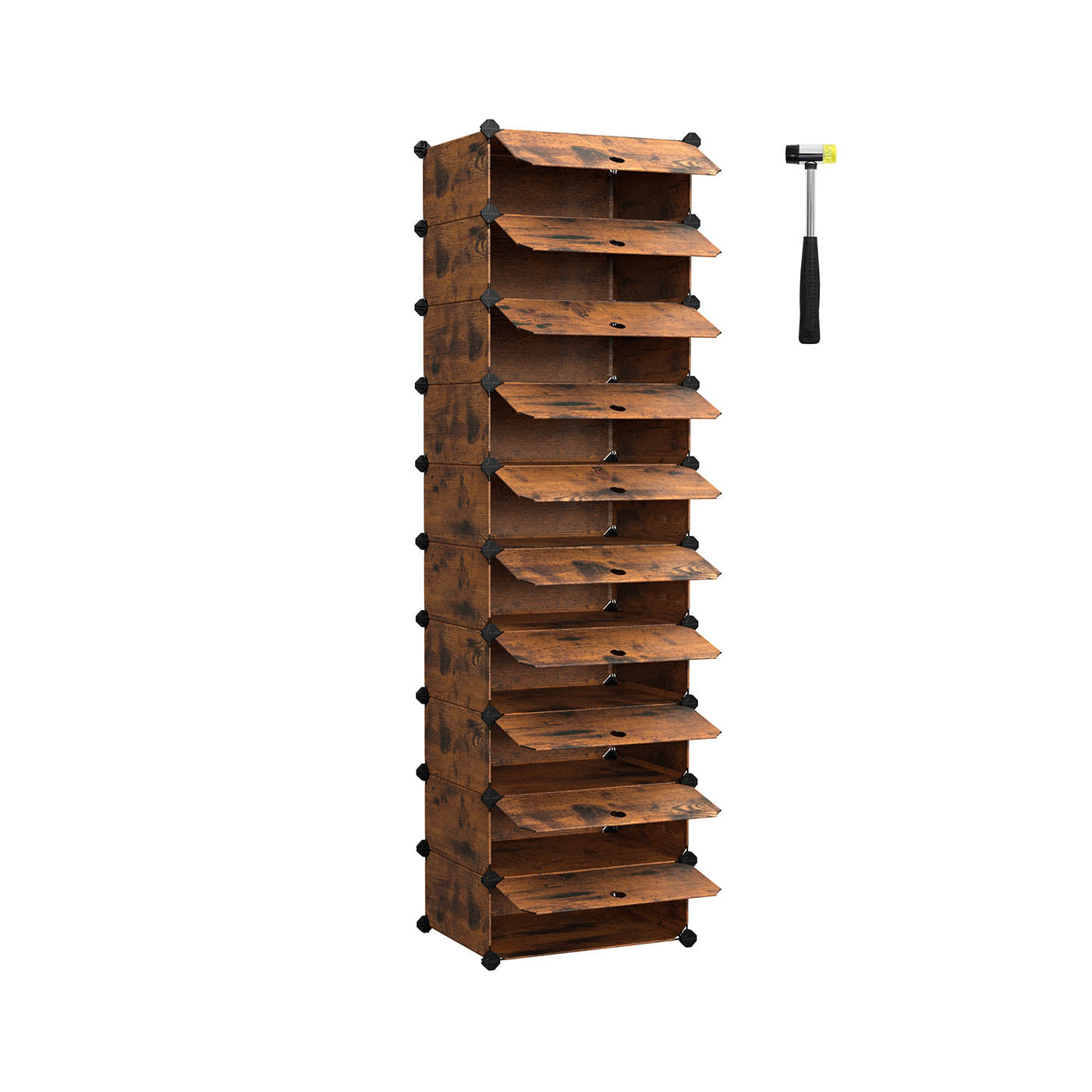 Shoe Rack – Plastic and Metal – Rustic Brown – 10-Slot Modular Storage Unit