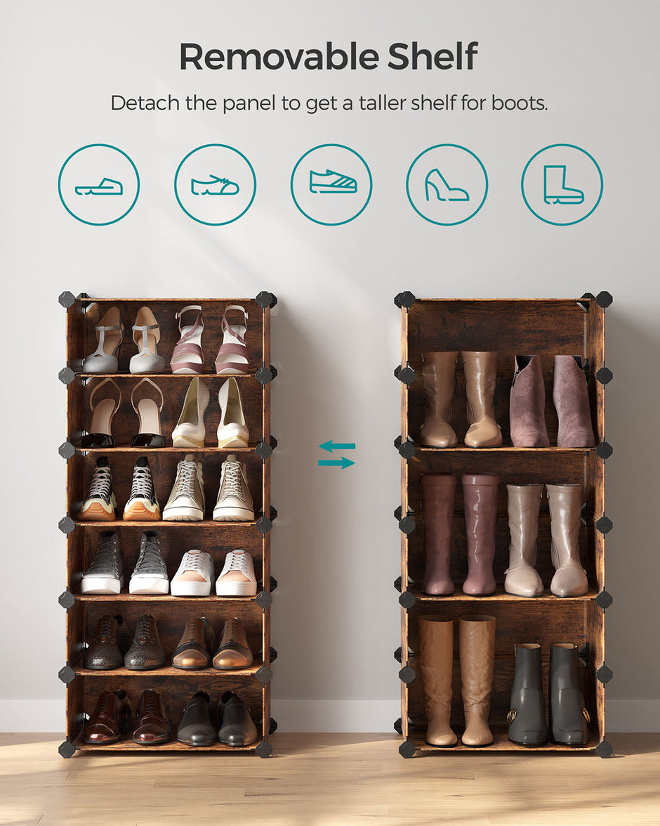 Shoe Rack – Plastic and Metal – Rustic Brown – 10-Slot Modular Storage Unit