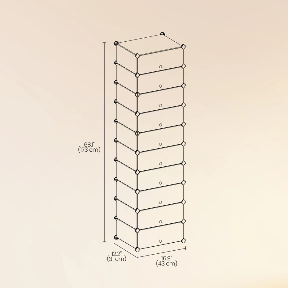 Modular Shoe Storage Shelf – Plastic – Rustic Brown – 10-Tier with Doors