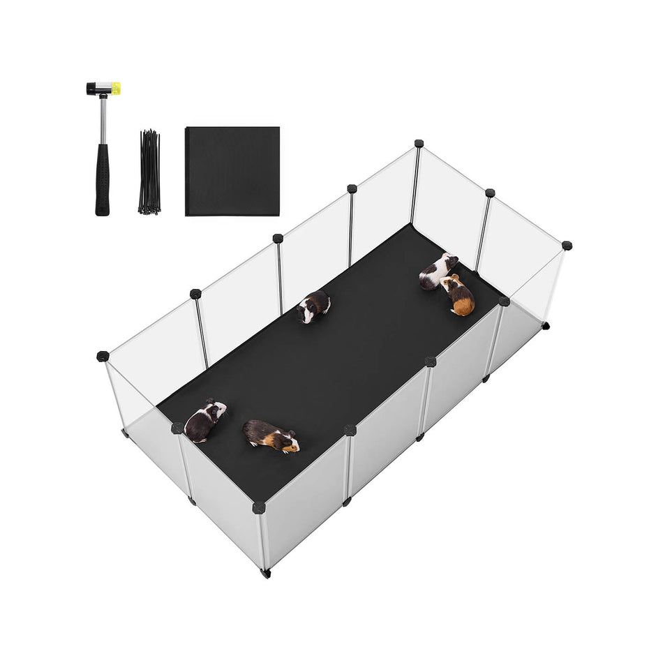 Pet Playpen – Oxford Fabric – White – Removable Floor Mat, Small Animal Enclosure 143 x 73 x 46 cm
