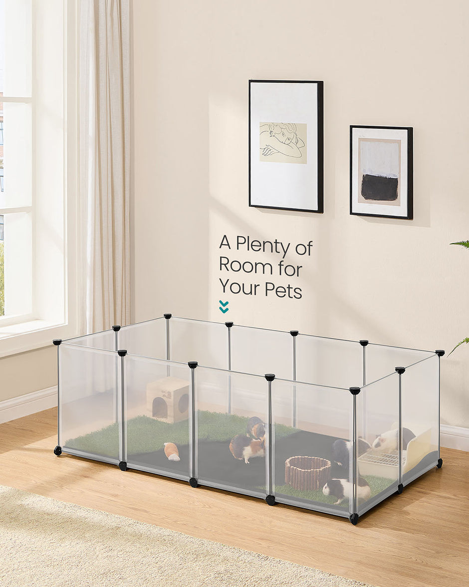 Pet Playpen – Oxford Fabric – White – Removable Floor Mat, Small Animal Enclosure 143 x 73 x 46 cm