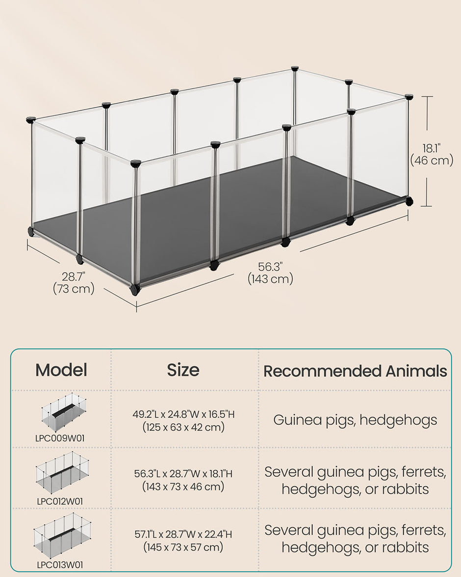 Pet Playpen – Oxford Fabric – White – Removable Floor Mat, Small Animal Enclosure 143 x 73 x 46 cm