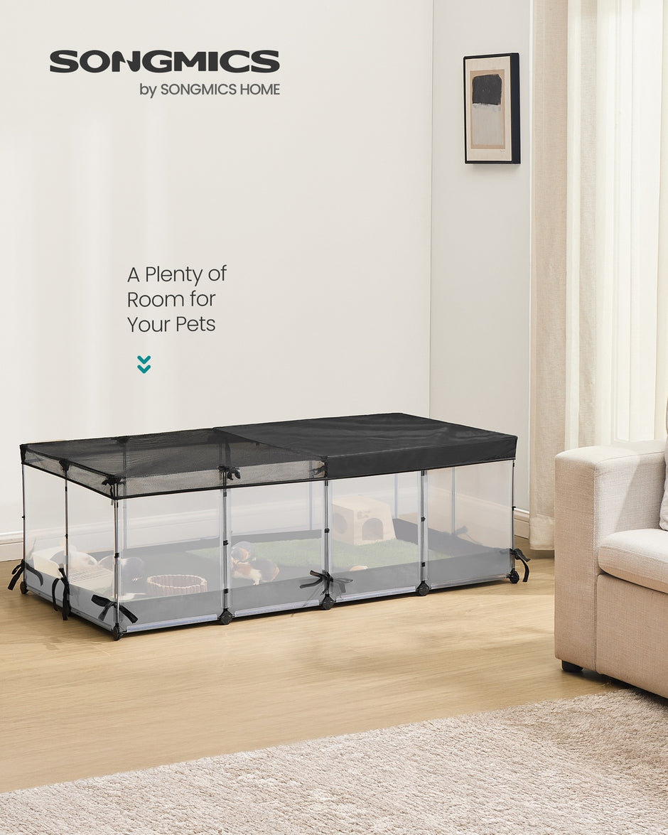 Small Animal Playpen - 144L - PP Plastic, Steel - Semi-Transparent Panels - Breathable Top