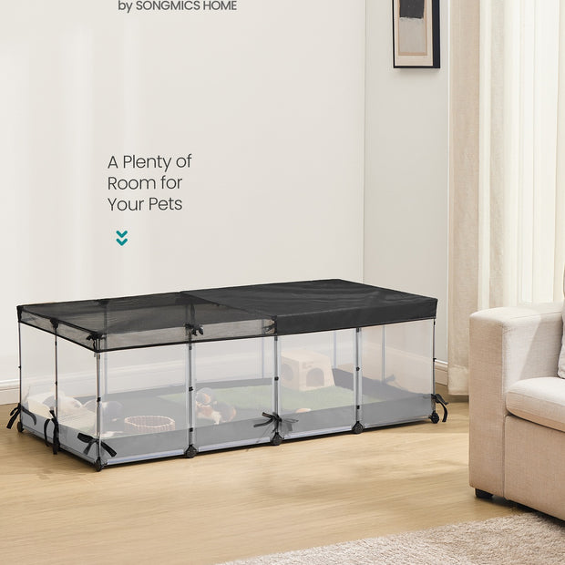 Small Animal Playpen - 144L - PP Plastic, Steel - Semi-Transparent Panels - Breathable Top