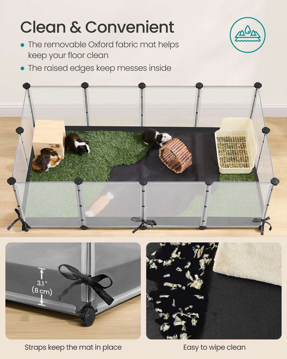 Small Animal Playpen - 144L - PP Plastic, Steel - Semi-Transparent Panels - Breathable Top