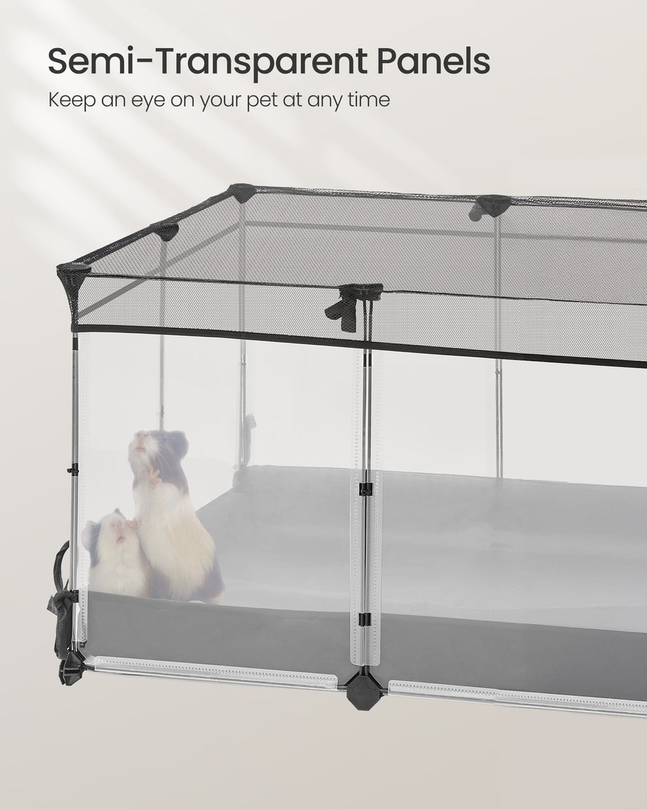 Small Animal Playpen - 144L - PP Plastic, Steel - Semi-Transparent Panels - Breathable Top
