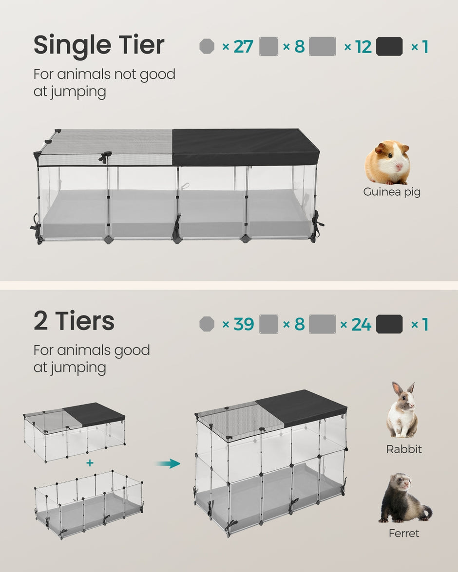 Small Animal Playpen - 144L - PP Plastic, Steel - Semi-Transparent Panels - Breathable Top