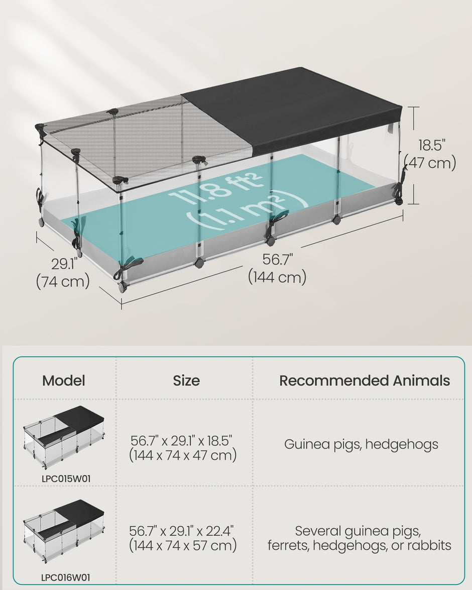Small Animal Playpen - 144L - PP Plastic, Steel - Semi-Transparent Panels - Breathable Top