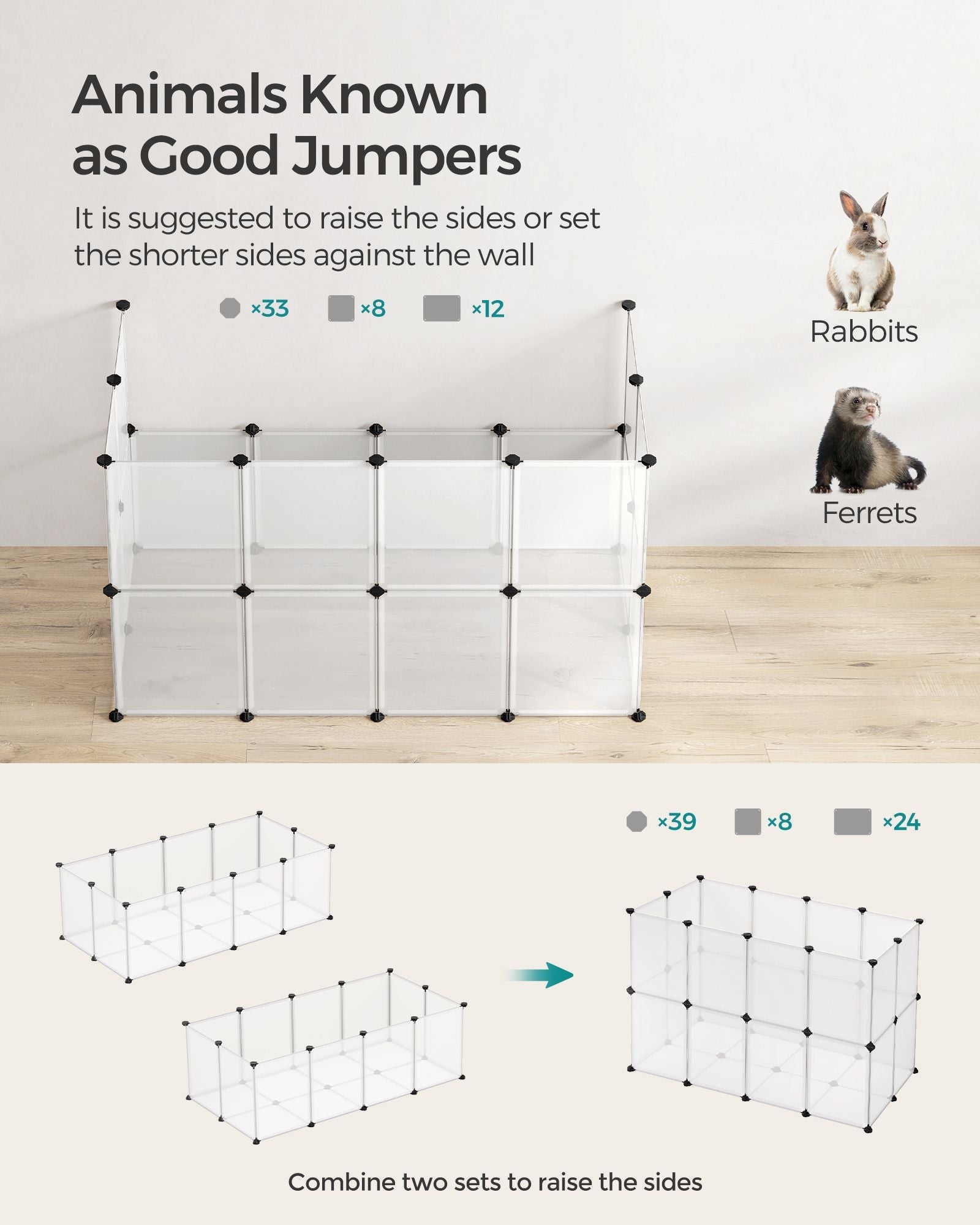 Pet Playpen – Metal – White – DIY Adjustable 20-Panel Enclosure for Small Animals