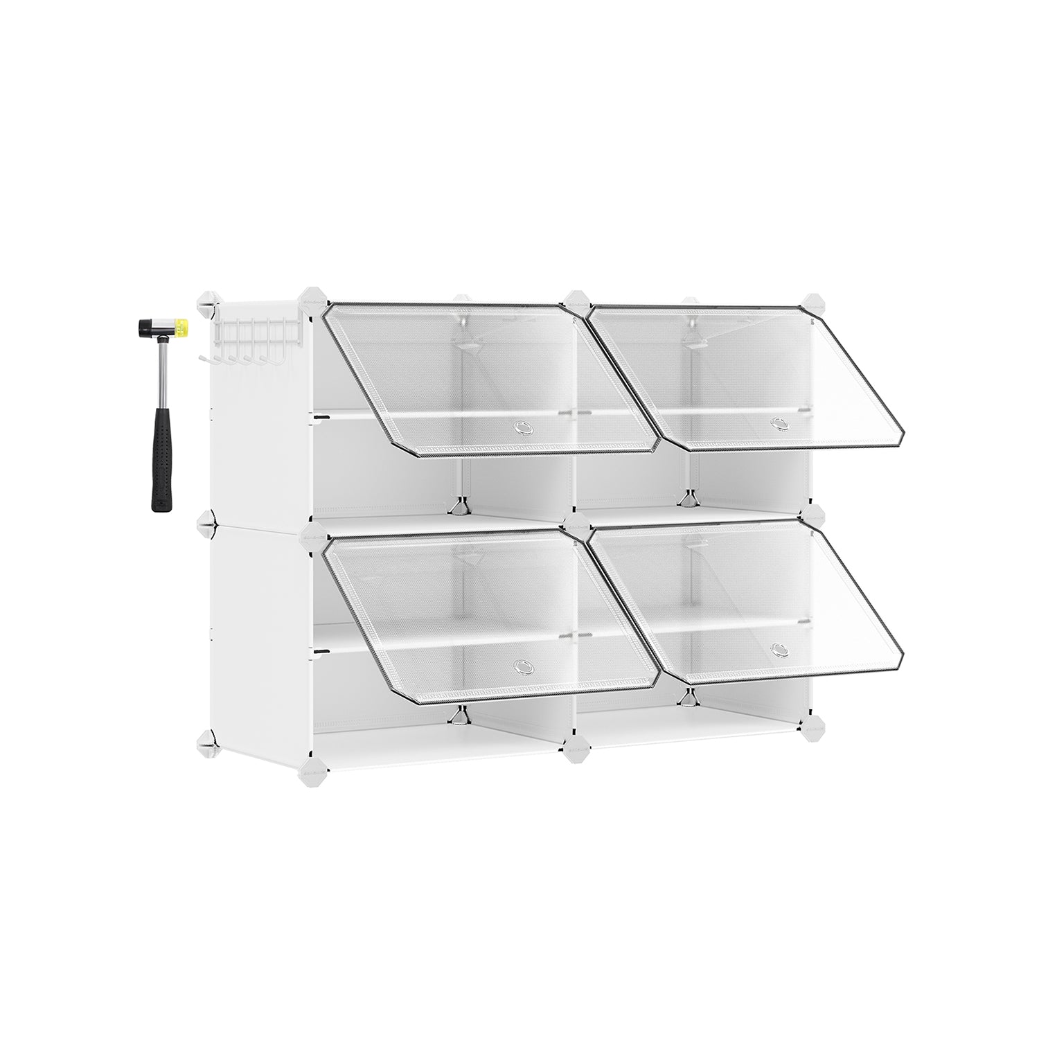 Interlocking Shoe Rack – Plastic – Cloud White – Modular 4-Slot Storage Unit with Doors