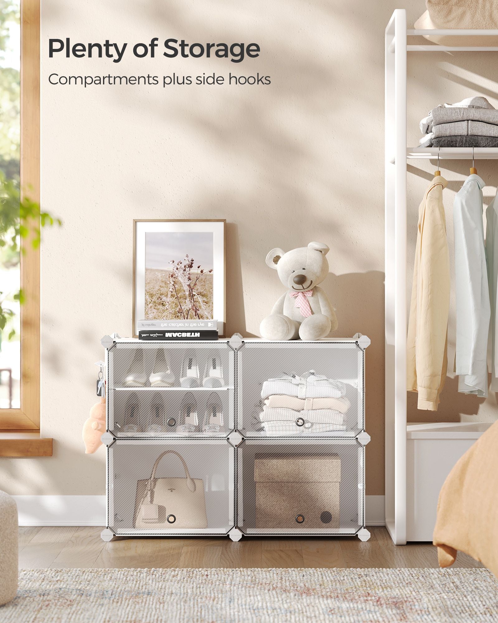 Interlocking Shoe Rack – Plastic – Cloud White – Modular 4-Slot Storage Unit with Doors