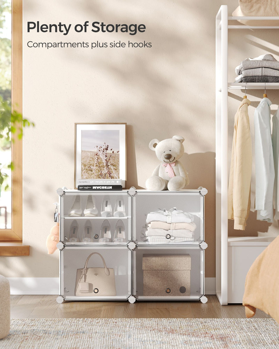 Interlocking Shoe Rack – Plastic – Cloud White – Modular 4-Slot Storage Unit with Doors