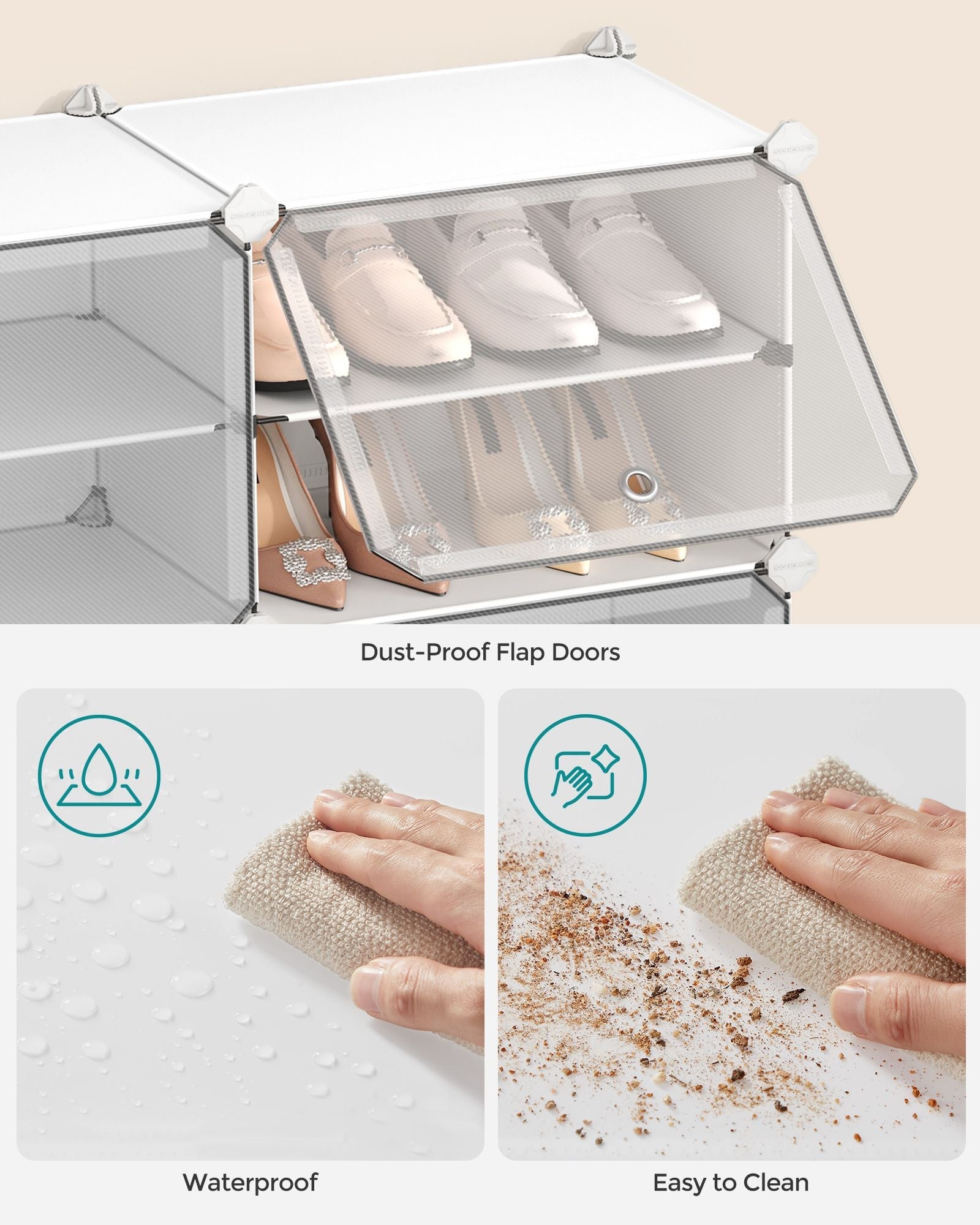 Interlocking Shoe Rack – Plastic – Cloud White – Modular 4-Slot Storage Unit with Doors