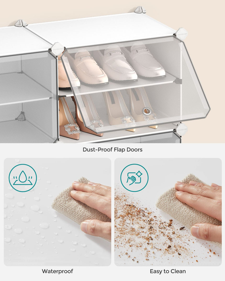 Interlocking Shoe Rack – Plastic – Cloud White – Modular 4-Slot Storage Unit with Doors