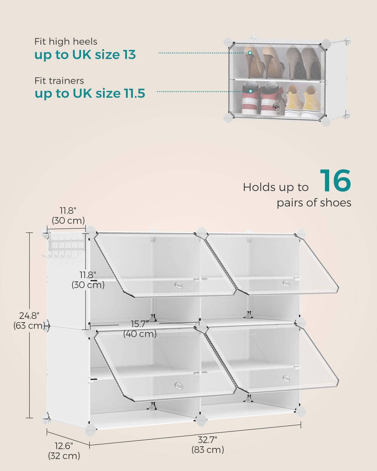 Interlocking Shoe Rack – Plastic – Cloud White – Modular 4-Slot Storage Unit with Doors