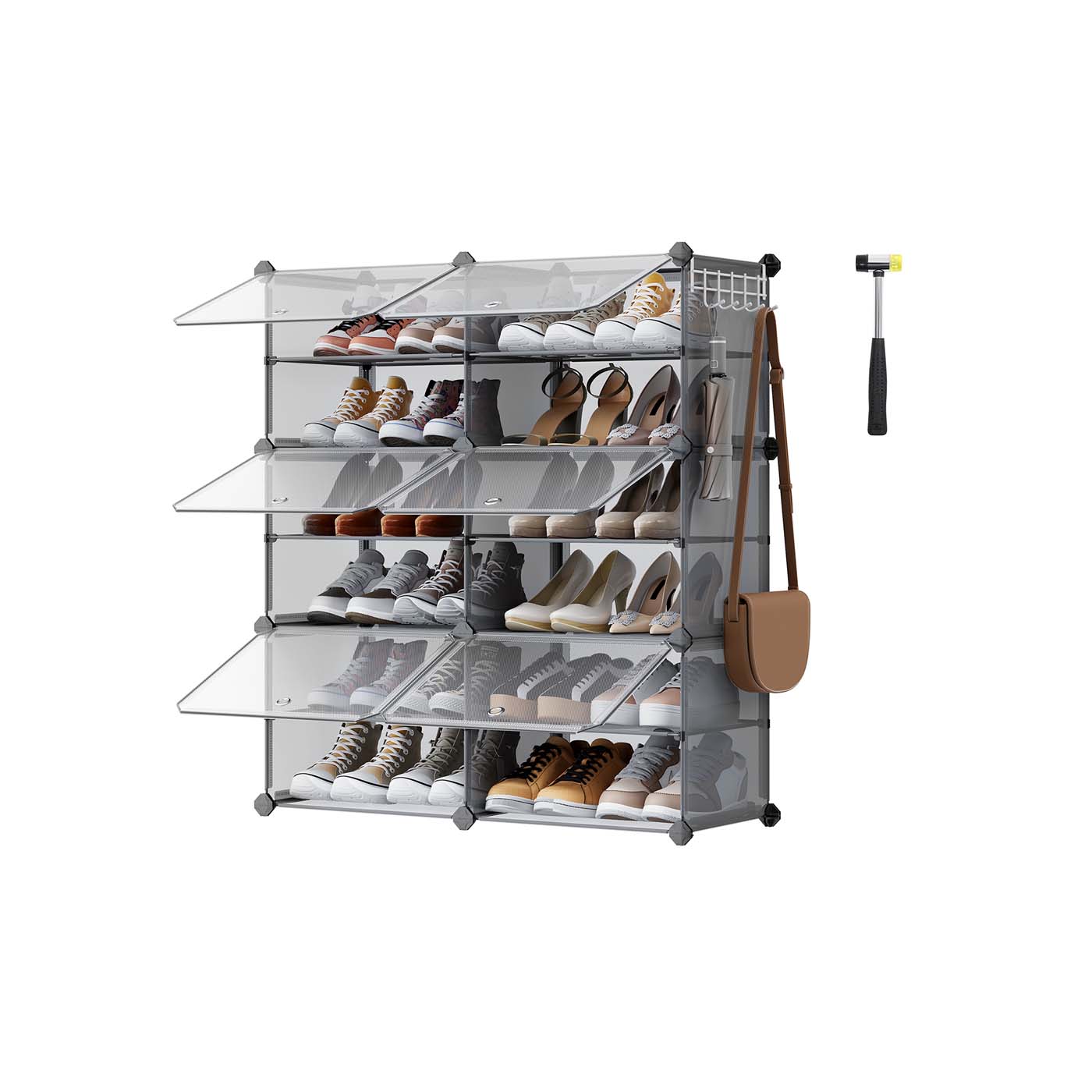 Shoe Rack – Plastic and Steel – Slate Grey – Interlocking 6-Slot Storage Unit with Doors