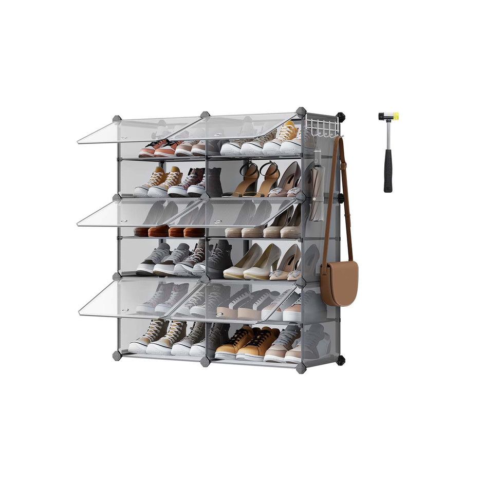 Shoe Rack – Plastic and Steel – Slate Grey – Interlocking 6-Slot Storage Unit with Doors