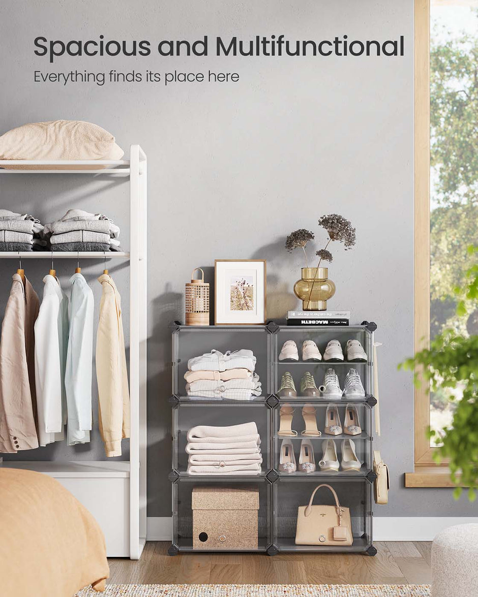 Shoe Rack – Plastic and Steel – Slate Grey – Interlocking 6-Slot Storage Unit with Doors
