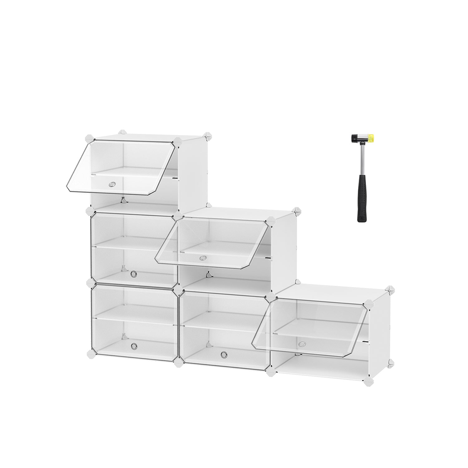 Shoe Rack – Plastic and Steel – White and Black – 6-Slot Modular Design with Doors