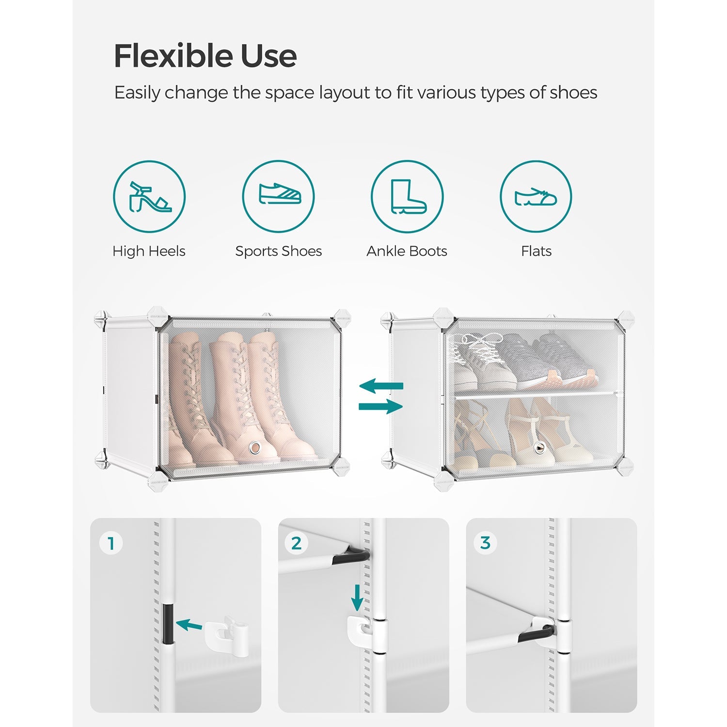 Shoe Rack – Plastic and Steel – White and Black – 6-Slot Modular Design with Doors