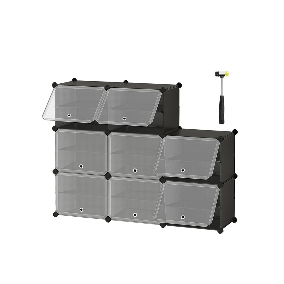 Modular Shoe Storage Cabinet – Plastic and Steel – Black – 8-Slot with Doors