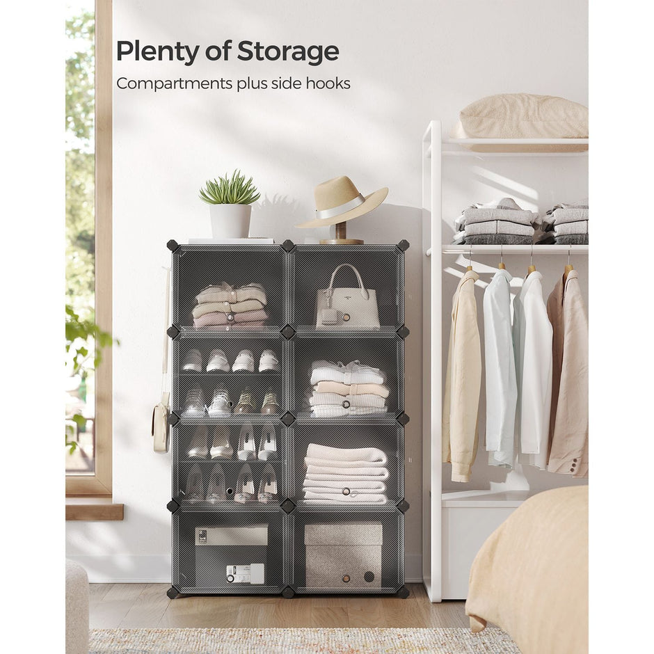 Modular Shoe Storage Cabinet – Plastic and Steel – Black – 8-Slot with Doors