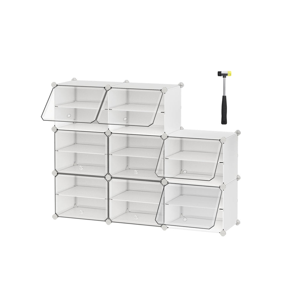 Modular Shoe Storage Cabinet – Plastic and Steel – White – 8-Slot Design with Doors