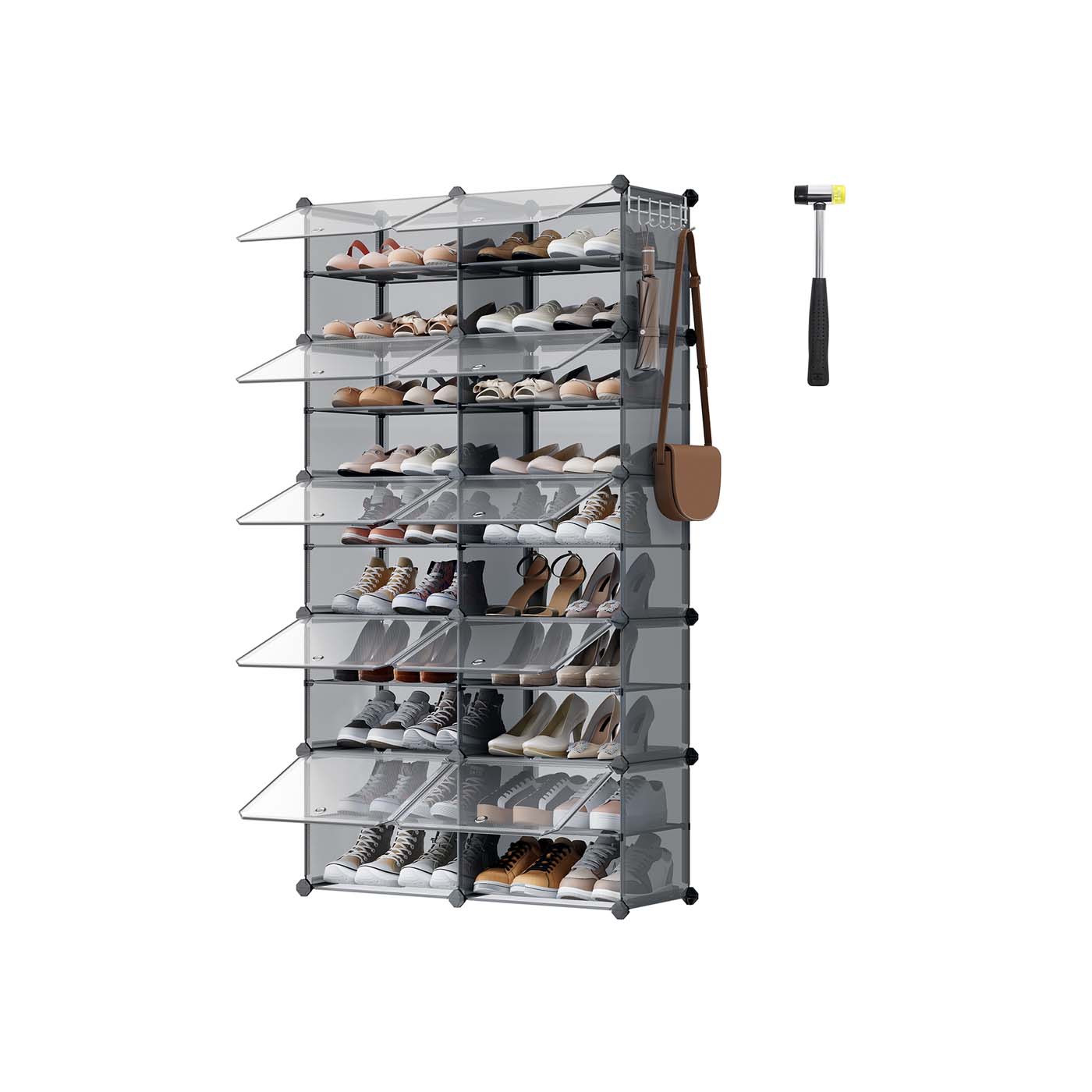 Modular Shoe Rack – Steel and Plastic – Slate Grey – 10-Slot Design with Doors