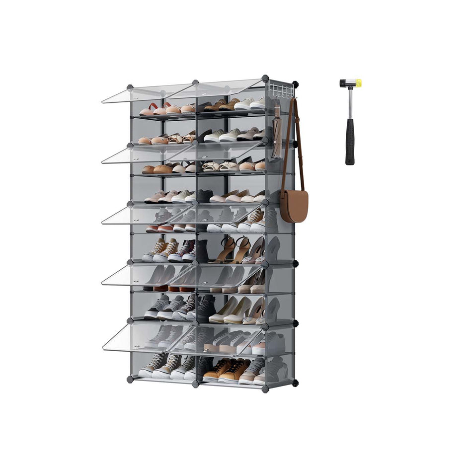 Modular Shoe Rack – Steel and Plastic – Slate Grey – 10-Slot Design with Doors